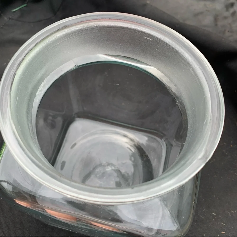 Vintage Candy Jar Square Glass Apothecary Ground Lid Country Store Storage 8”